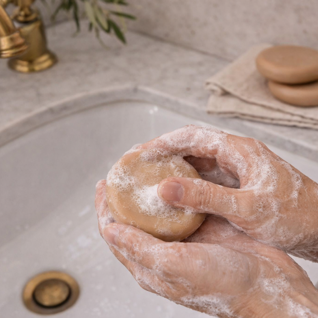 Person kneading dough with flour on a kitchen sink